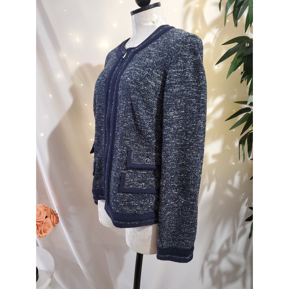 Talbots NWOT Tweed Knit Full Zip Blazer Jacket Sz 14 Navy Blue Career Old Money - Picture 2 of 10
